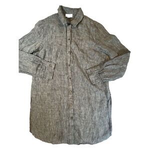 J. Jill Love‎ Linen Top Womens Small Blue Button Up Split Hem Long Sleeve Tunic